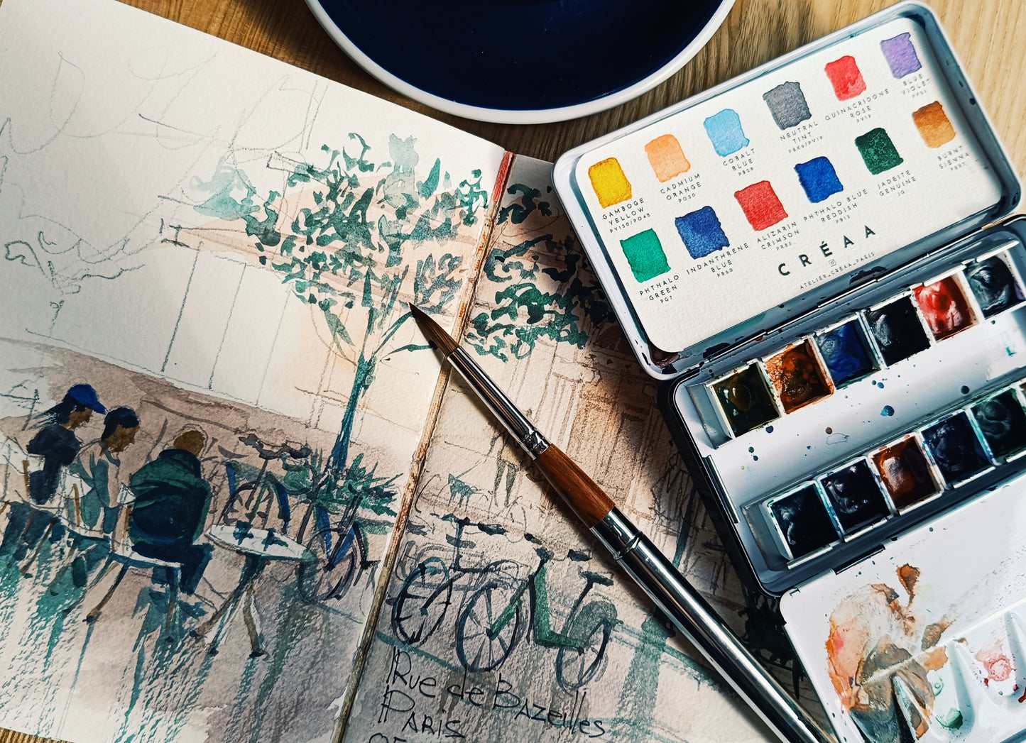 Compact Watercolor Set with Travel Brush.