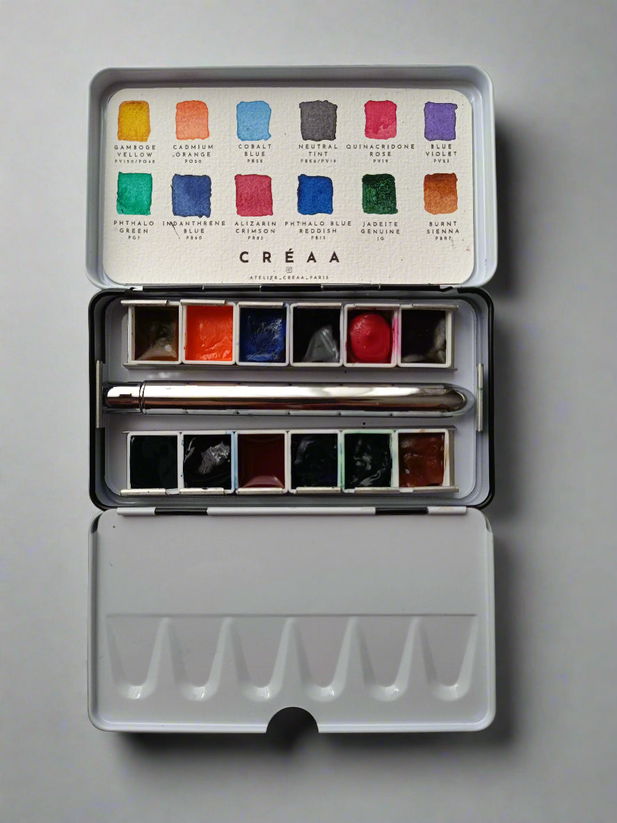 Compact Watercolor Set with Travel Brush.