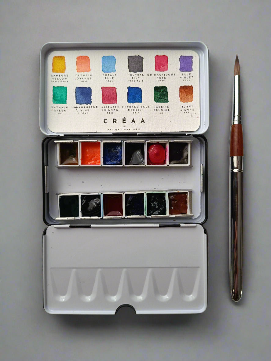 Compact Watercolor Set with Travel Brush.