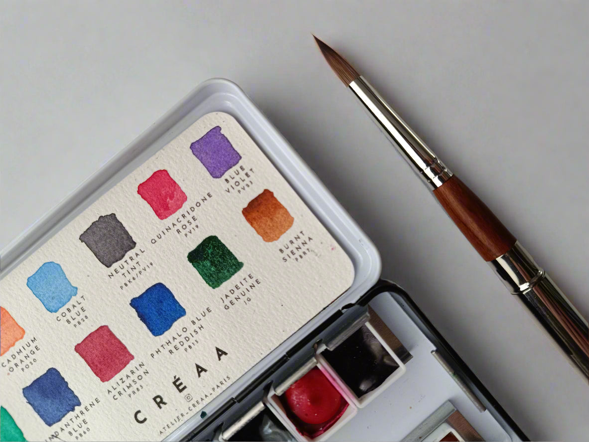 Compact Watercolor Set with Travel Brush.